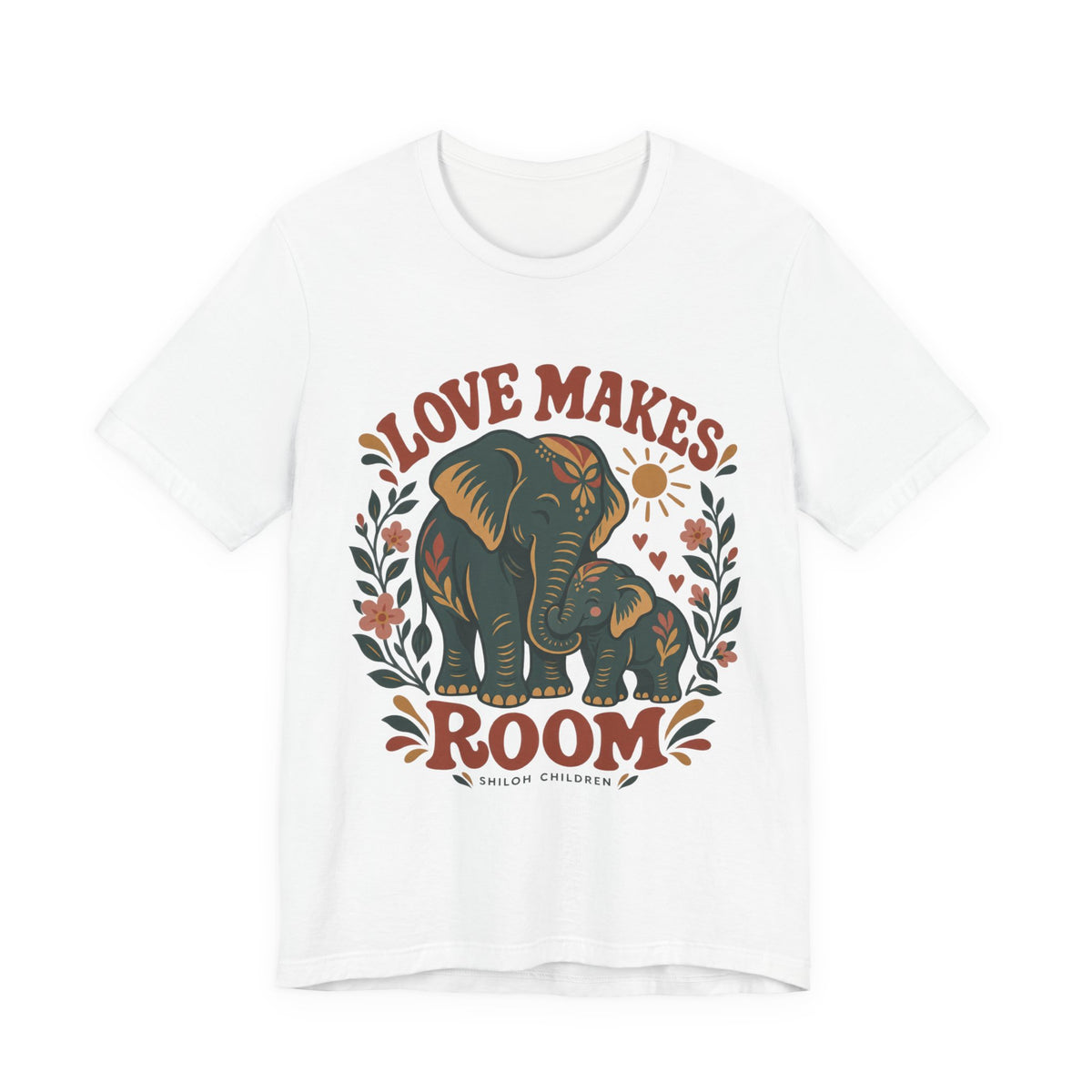 Love Makes Room Elephant Tee — Mama & Baby Elephant Graphic T-Shirt