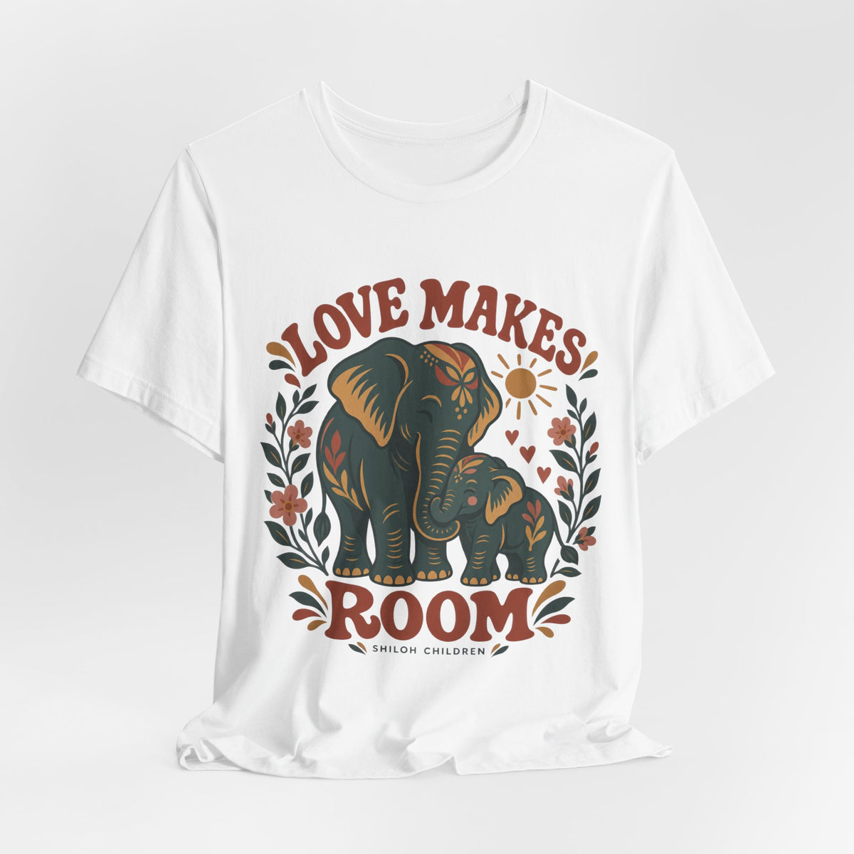 Love Makes Room Elephant Tee — Mama & Baby Elephant Graphic T-Shirt