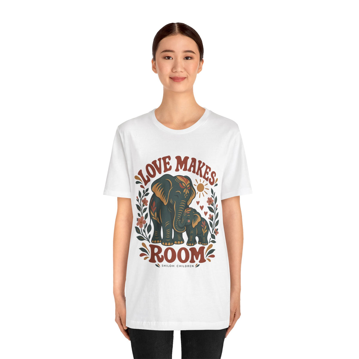 Love Makes Room Elephant Tee — Mama & Baby Elephant Graphic T-Shirt